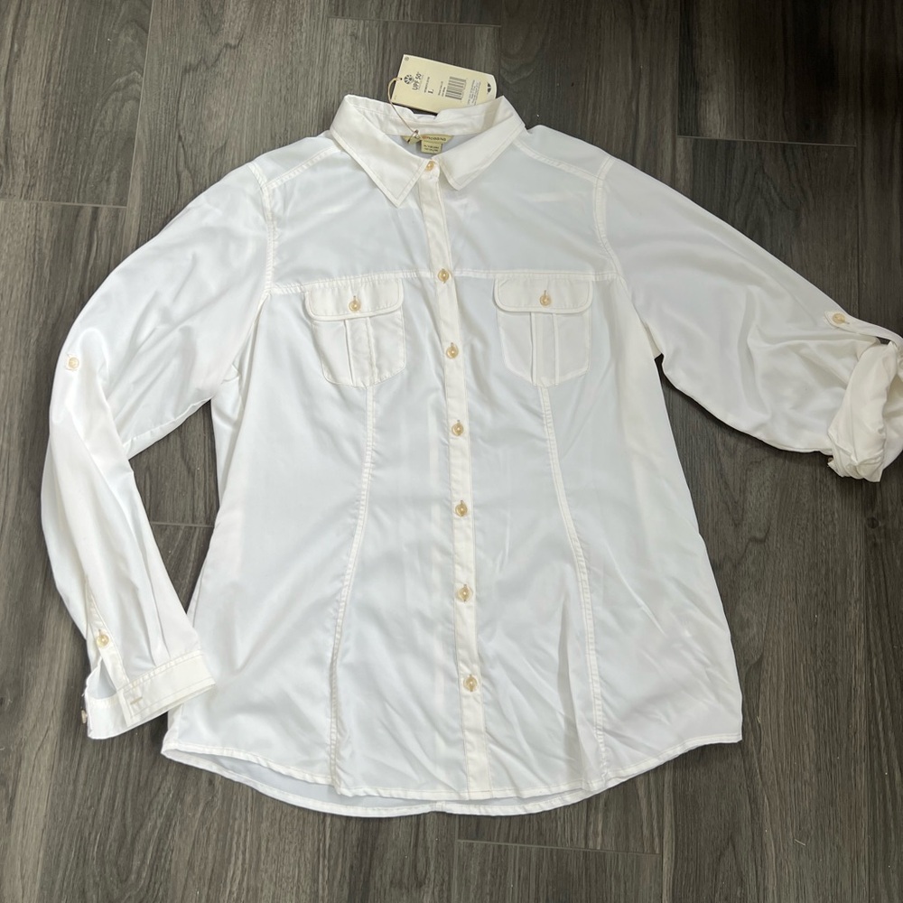 Royal Robbins Classic Whisper Weight White Shirt, Women’s Large, UPF50+. NWT